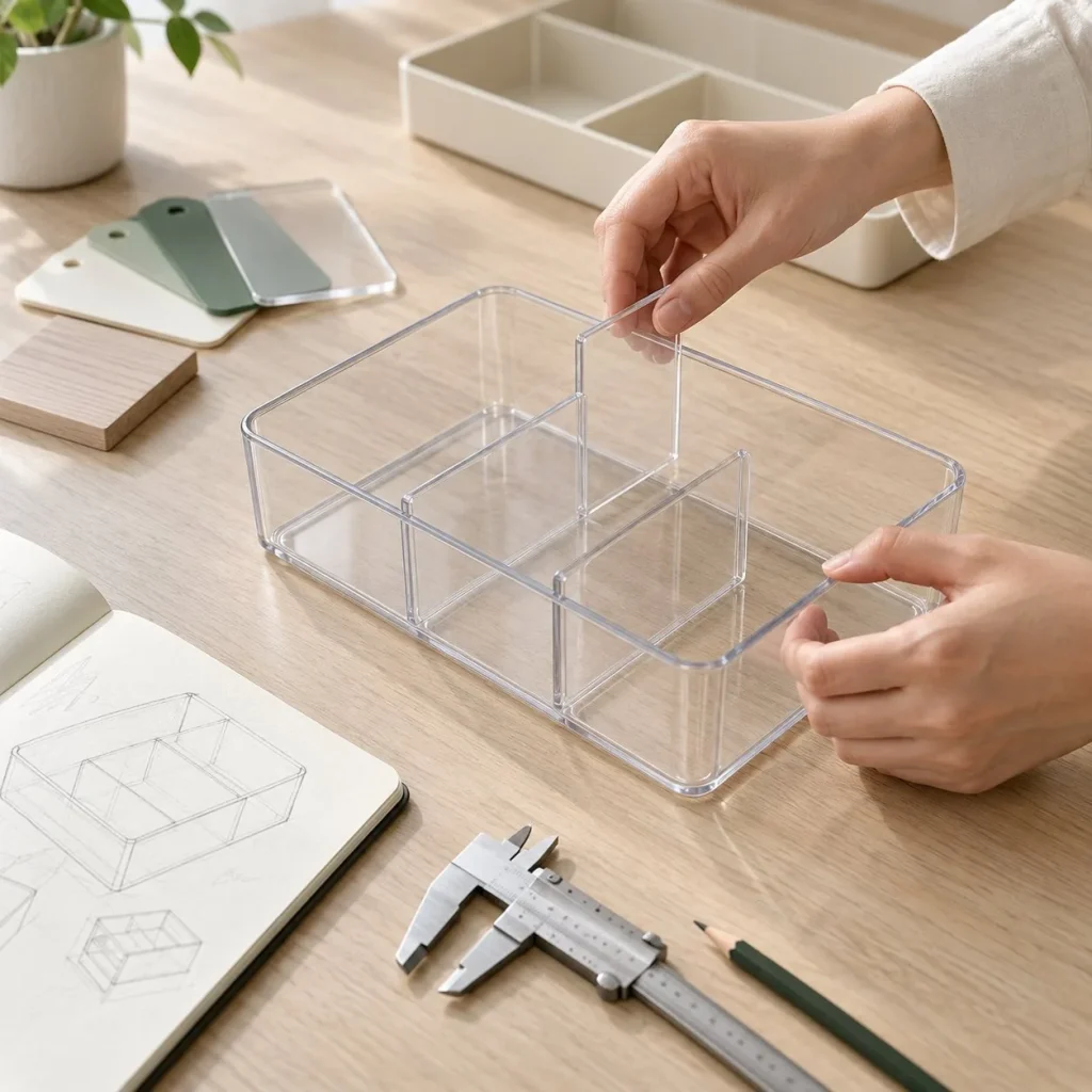 Assembling a custom clear acrylic divided organizer
