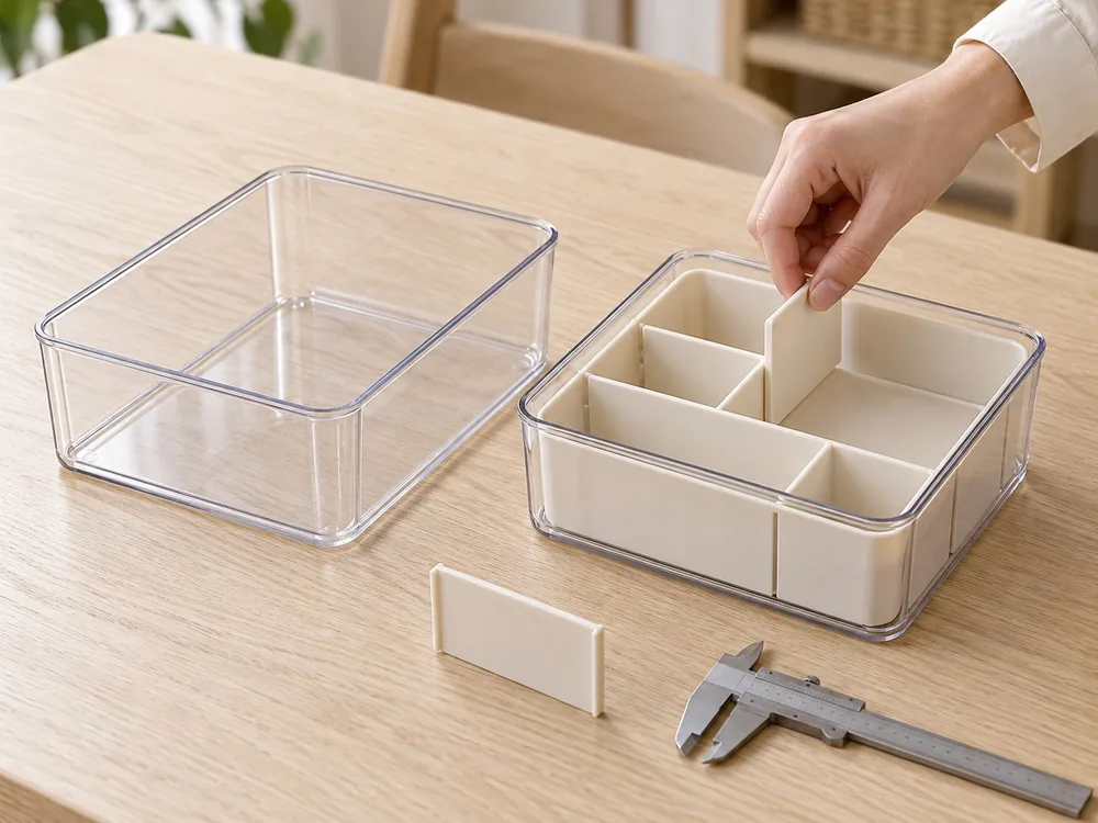 Improving a clear organizer with removable dividers